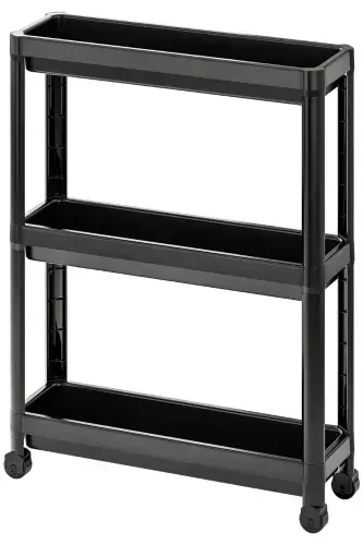 Wheeled Shelf Unit 3 Tier Black Bathroom Shelf Kitchen Shelf Serving Trolley Organizer - 6