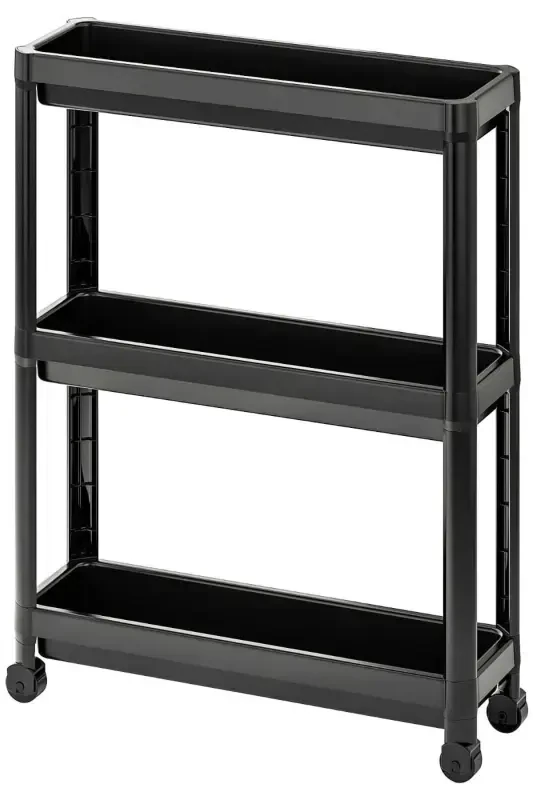 Wheeled Shelf Unit 3 Tier Black Bathroom Shelf Kitchen Shelf Serving Trolley Organizer - 6
