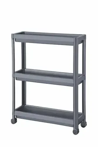 Wheeled Shelf Unit 3 Tier Gray Bathroom Shelf Kitchen Shelf Serving Trolley Organizer-Gray - 2