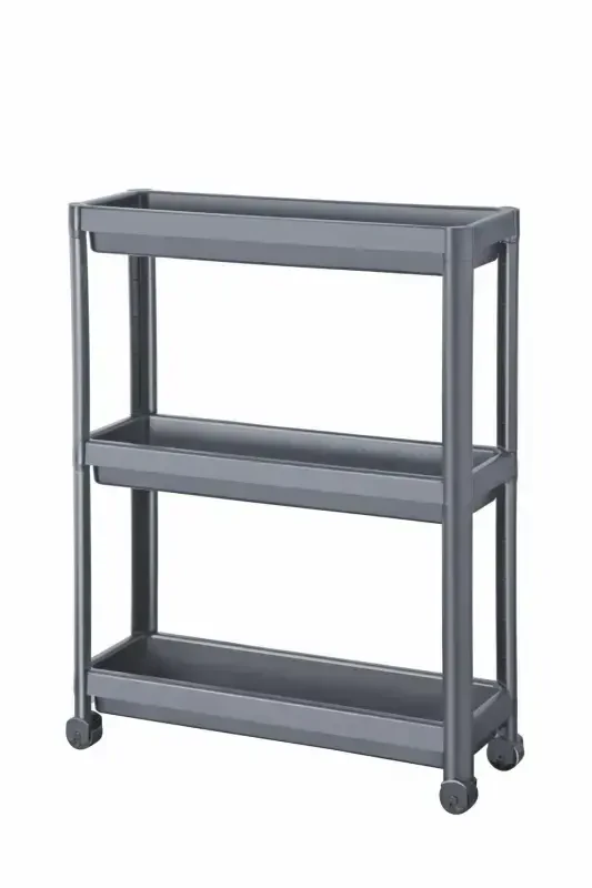 Wheeled Shelf Unit 3 Tier Gray Bathroom Shelf Kitchen Shelf Serving Trolley Organizer-Gray - 2