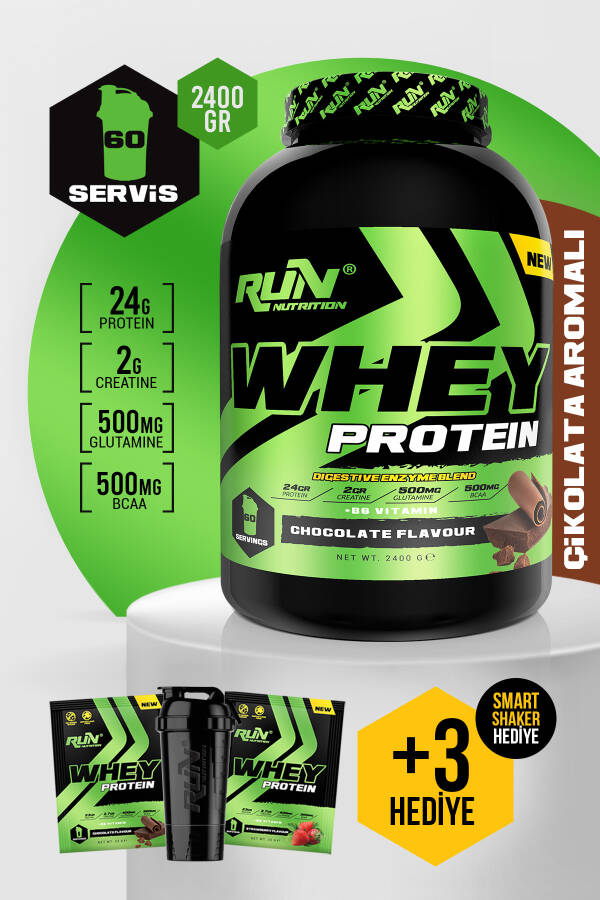 Whey Protein - 2.4 Kg - Chocolate Flavored - 60 Servings - Gift Included - 1