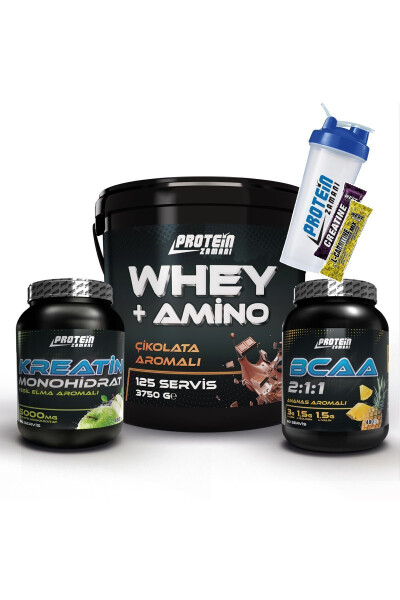 Whey Protein Powder Chocolate 3750gr Bcaa Creatine Monohydrate Package - 1