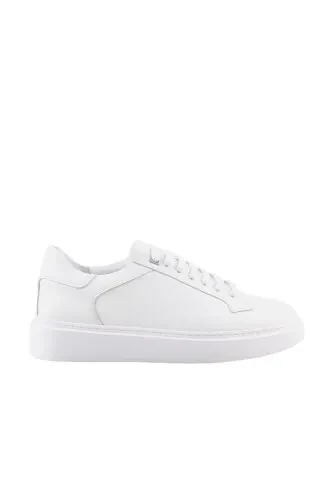 White 100% Leather Lace-up Casual Sneaker Shoes - 1