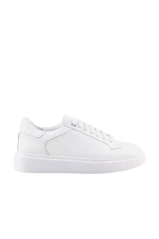 White 100% Leather Lace-up Casual Sneaker Shoes - 1