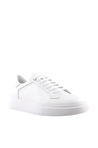 White 100% Leather Lace-up Casual Sneaker Shoes - 3