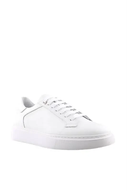 White 100% Leather Lace-up Casual Sneaker Shoes - 3