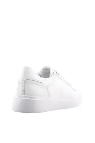White 100% Leather Laced Casual Sneaker Shoes - JAKAMEN (1)