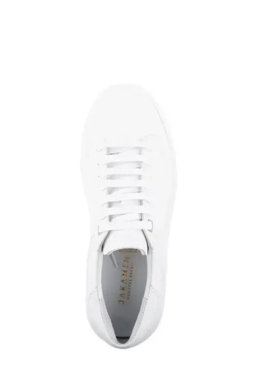 White 100% Leather Laced Casual Sneaker Shoes - 5
