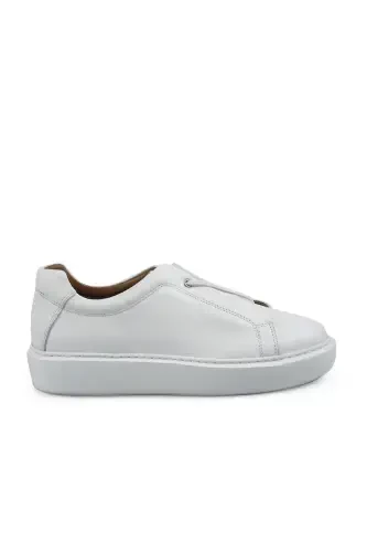 White 100% Leather Stitched Bottom Rubber Sneaker Shoe - JAKAMEN (1)