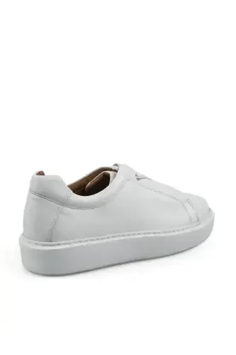 White 100% Leather Stitched Bottom Rubber Sneaker Shoe - 3