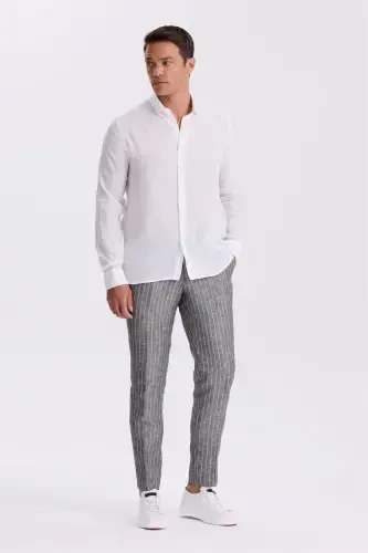 White 100% Linen Button-Down Collar Comfort Fit Shirt - 2