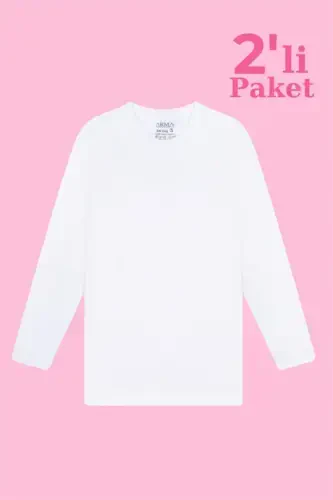 White 2-Pack Girls' Long Sleeve T-Shirt 100% Cotton Rib - 1