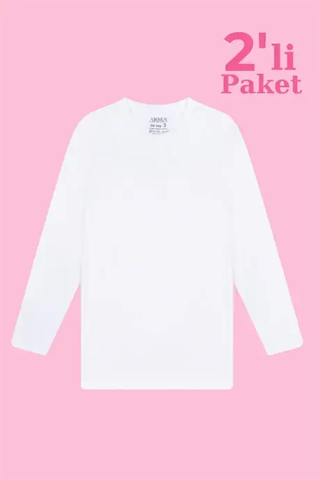 White 2-Pack Girls' Long Sleeve T-Shirt 100% Cotton Rib - BÜYÜKBEDENIZ