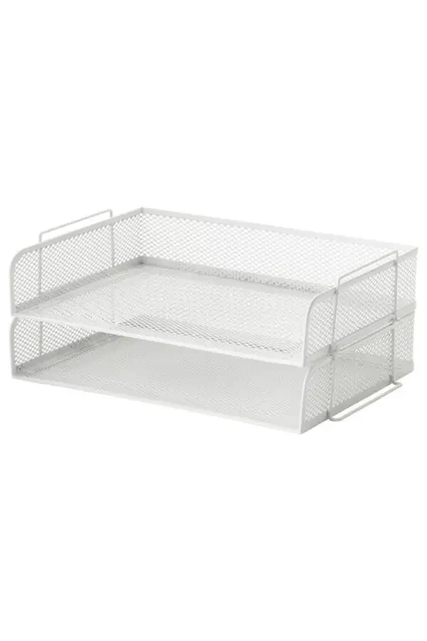 White 2-Tier Mesh Steel File Document Rack High School A - 2