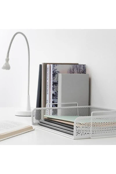 White 2-Tier Mesh Steel File Document Rack High School A - 3