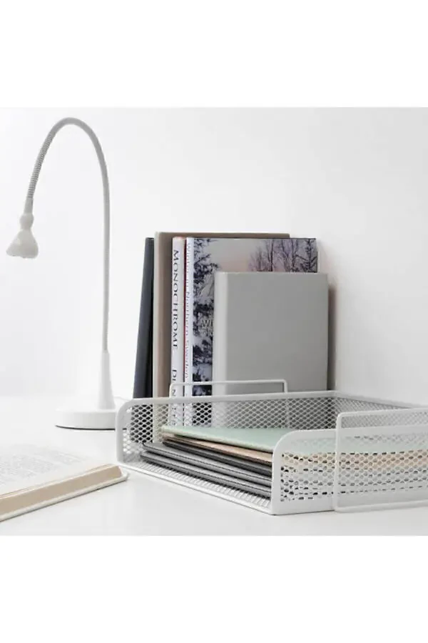 White 2-Tier Mesh Steel File Document Rack High School A - 3