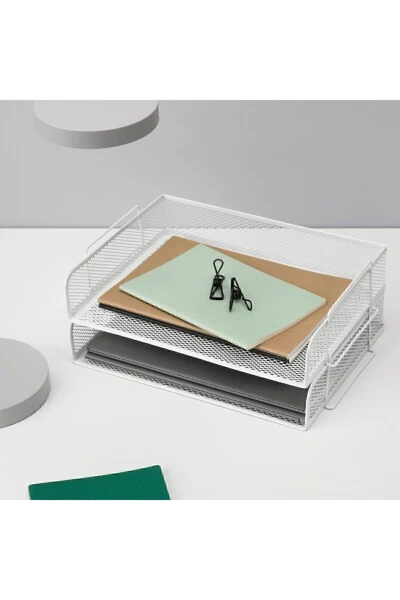 White 2-Tier Mesh Steel File Document Rack High School A - 4