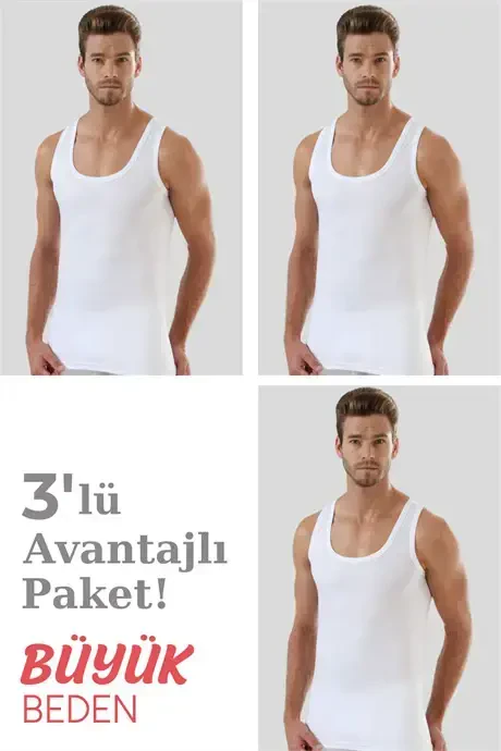 White 3-Pack Men's Big & Tall Tank Top 100% Cotton - BÜYÜKBEDENIZ