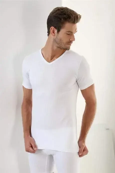 White 3-Pack Men's V-Neck T-Shirt Short Sleeve 100% Cotton - 4