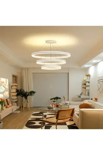 White 3 Ring Ø60,80,100cm Led Pendant Light, Round Chandelier, Modern Lighting, Decorative 3000k - 3