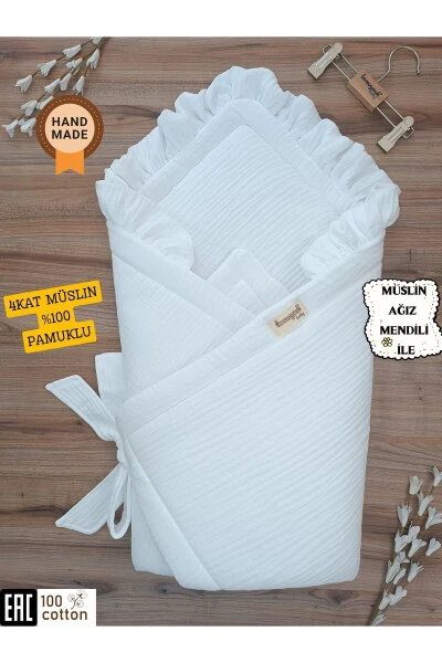 White 4 Layer Muslin Baby Blanket 100% Cotton Natural Organic Sleeping Swaddle Hospital Discharge Newborn - TOMUYCUK