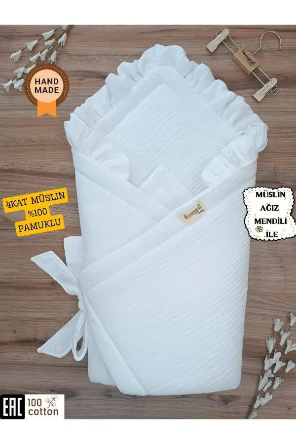 White 4 Layer Muslin Baby Blanket 100% Cotton Natural Organic Sleeping Swaddle Hospital Discharge Newborn - 1
