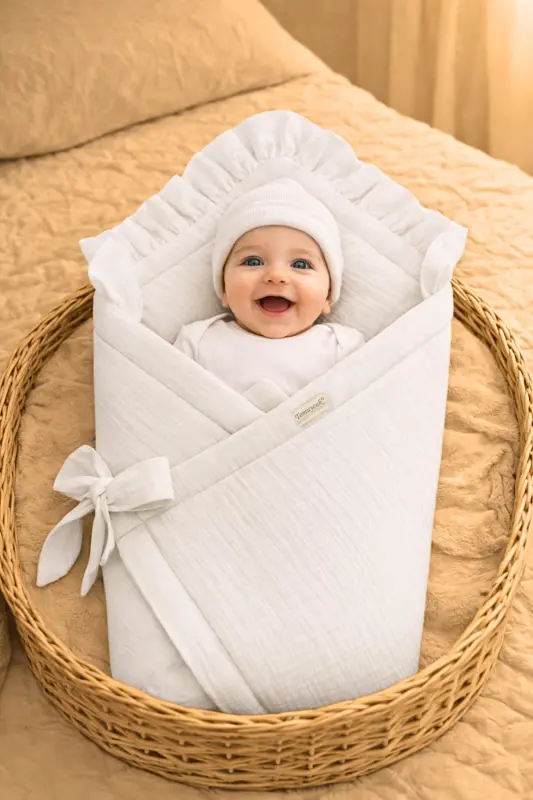 White 4 Layer Muslin Baby Blanket 100% Cotton Natural Organic Sleeping Swaddle Hospital Discharge Newborn - 1