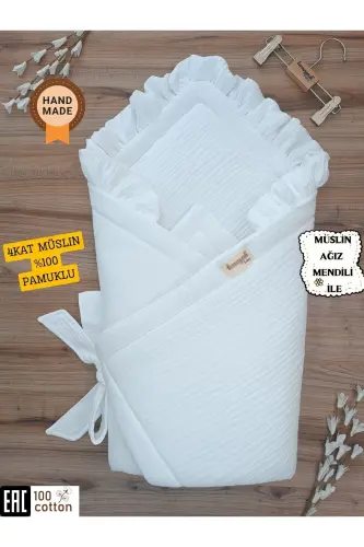 White 4 Layer Muslin Baby Blanket 100% Cotton Natural Organic Sleeping Swaddle Hospital Discharge Newborn - 4