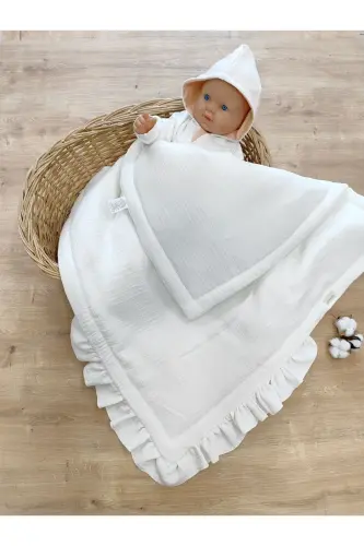 White 4 Layer Muslin Baby Blanket 100% Cotton Natural Organic Sleeping Swaddle Hospital Discharge Newborn - 7
