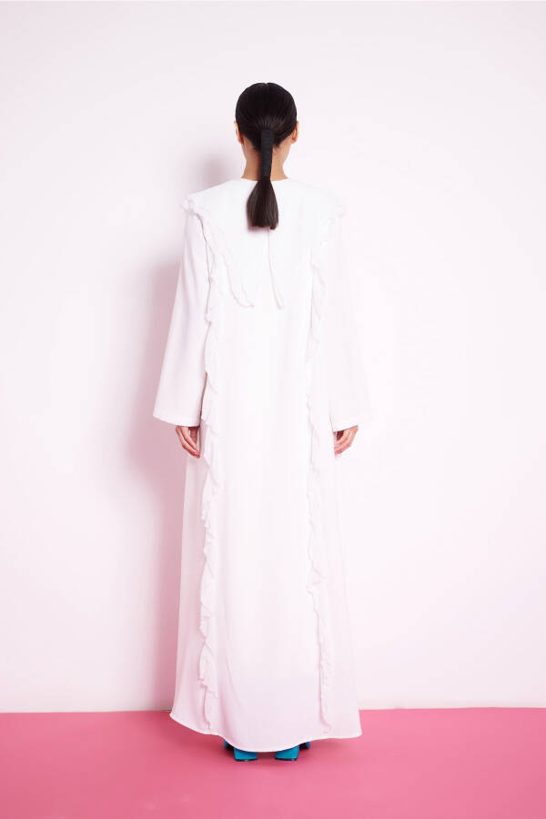 White Abaya with Ruffled Stripes - 6