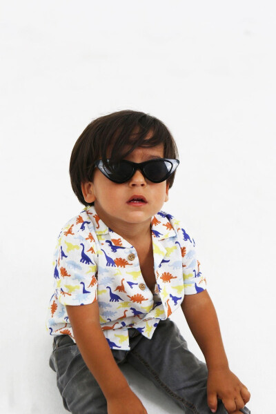 White Animal Print Short Sleeve Baby Boy Shirt - 3