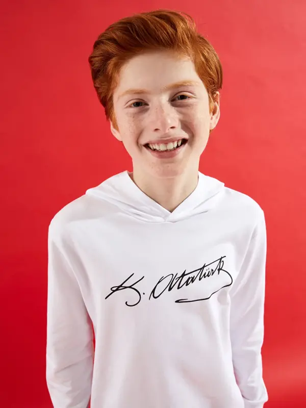 White Atatürk Signature Printed Boy's Sweatshirt-White - LC WAIKIKI