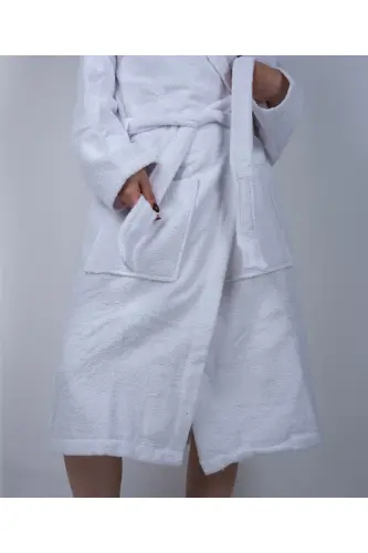 White AVS Boucle Hooded Model Bathrobe (S-M-L-XL-2XL-3XL-4XL) Plus and Tall Size-White - 2