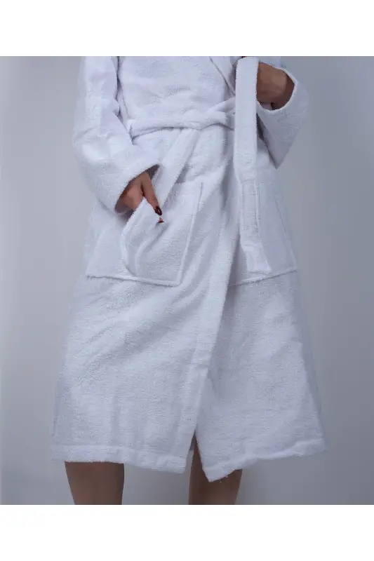 White AVS Boucle Hooded Model Bathrobe (S-M-L-XL-2XL-3XL-4XL) Plus and Tall Size-White - 2