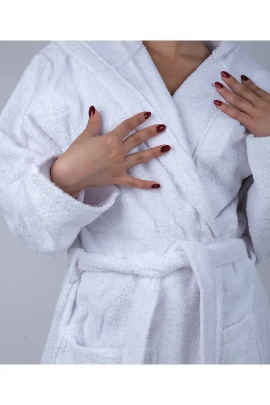 White AVS Boucle Hooded Model Bathrobe (S-M-L-XL-2XL-3XL-4XL) Plus and Tall Size-White - 3