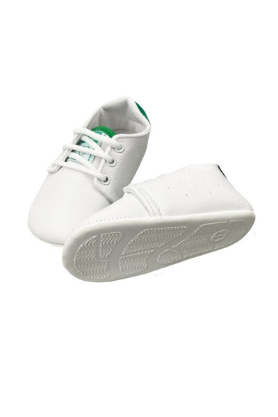 White Baby Shoes with Green Laces - 13