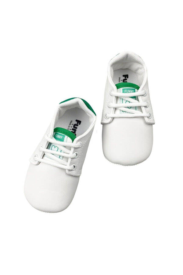 White Baby Shoes with Green Laces - 14