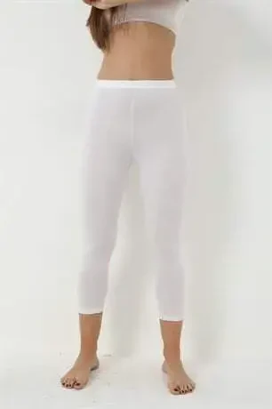 White Bamboo Capri Leggings Below Knee High Waist Women - 4