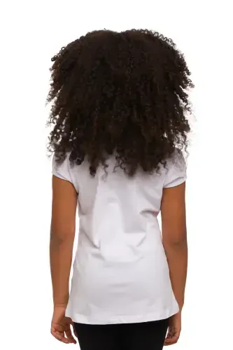White Basic Girls Crew Neck Melon Sleeve T-Shirt-WHITE - 3