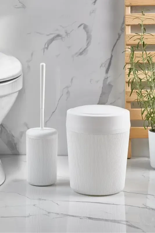White Bathroom Trash Can And Toilet Brush Set 287 - ORSA HOME
