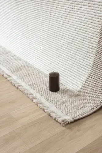White Beige Soft Textured Bordered Woven Carpet Living Room Kitchen Hallway Runner Woven Machine Carpet 0021-White 46 - 2