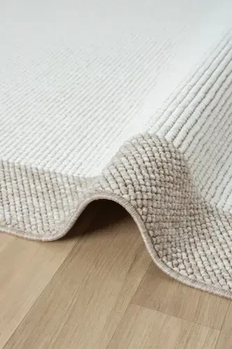 White Beige Soft Textured Bordered Woven Carpet Living Room Kitchen Hallway Runner Woven Machine Carpet 0021-White 46 - 3