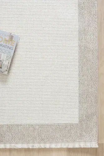 White Beige Soft Textured Bordered Woven Carpet Living Room Kitchen Hallway Runner Woven Machine Carpet 0021-White 46 - 5