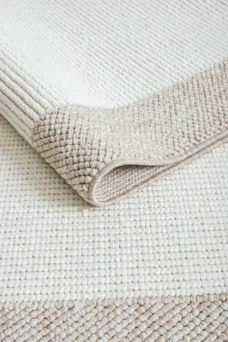 White Beige Soft Textured Bordered Woven Carpet Living Room Kitchen Hallway Runner Woven Machine Carpet 0021-White 46 - 6