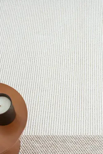 White Beige Soft Textured Bordered Woven Carpet Living Room Kitchen Hallway Runner Woven Machine Carpet 0021-White 46 - 7