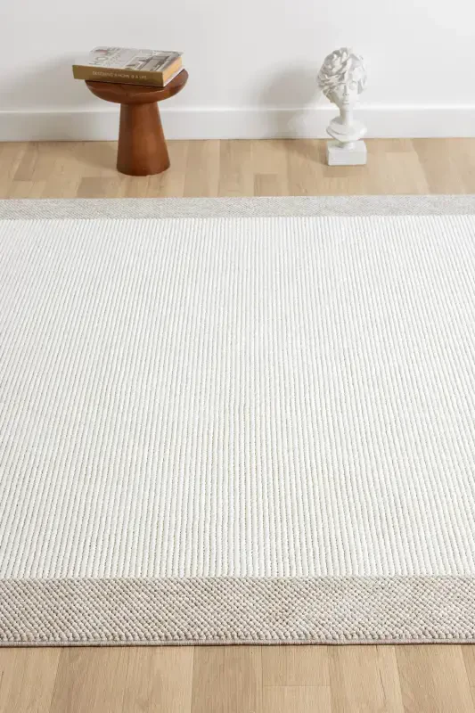 White Beige Soft Textured Bordered Woven Carpet Living Room Kitchen Hallway Runner Woven Machine Carpet 0021-White 46 - 8