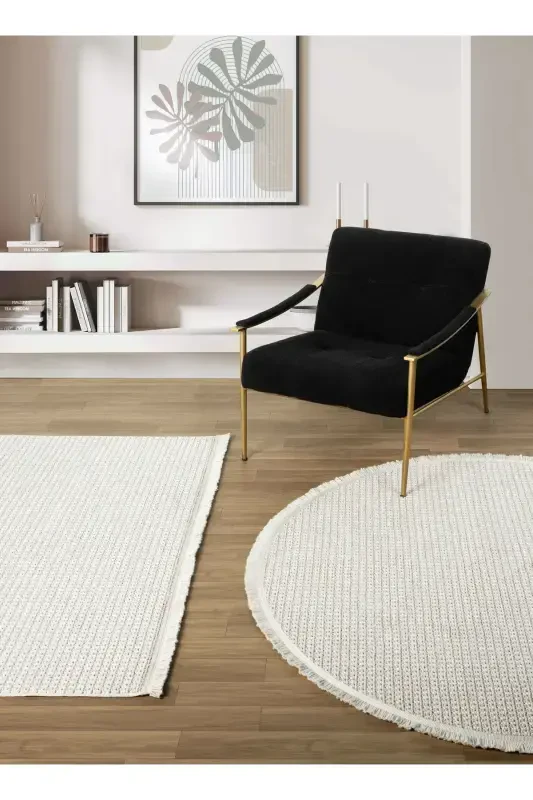 White Beige Soft Touch Round Carpet Rug Kitchen Hallway Runner Woven Machine Carpet 006 CIRCLE-White 5 - 3