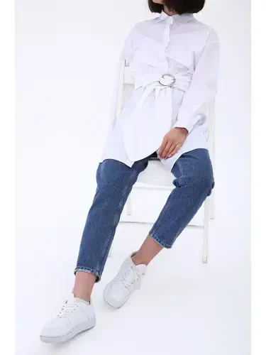White Belt Relaxed Fit Shirt Tunic - 1