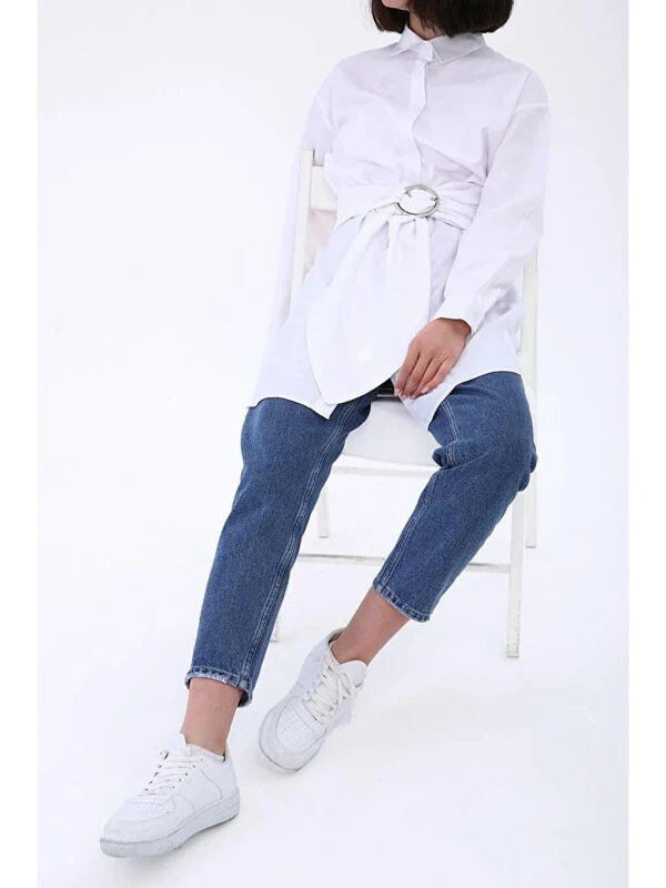 White Belt Relaxed Fit Shirt Tunic - 1