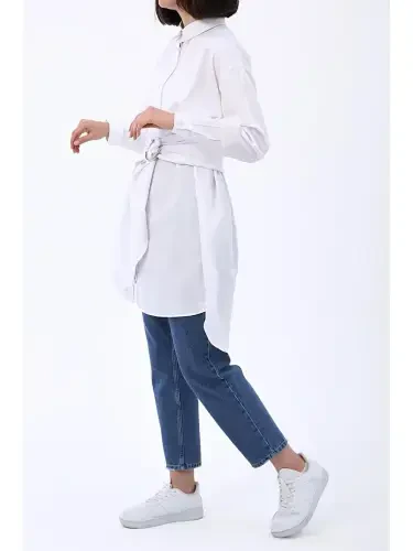 White Belt Relaxed Fit Shirt Tunic - 3